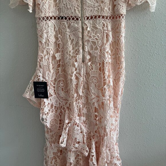 NWT Lulus Briarwood Blush Pink Lace Ruffled Midi Dress - Picture 10 of 10